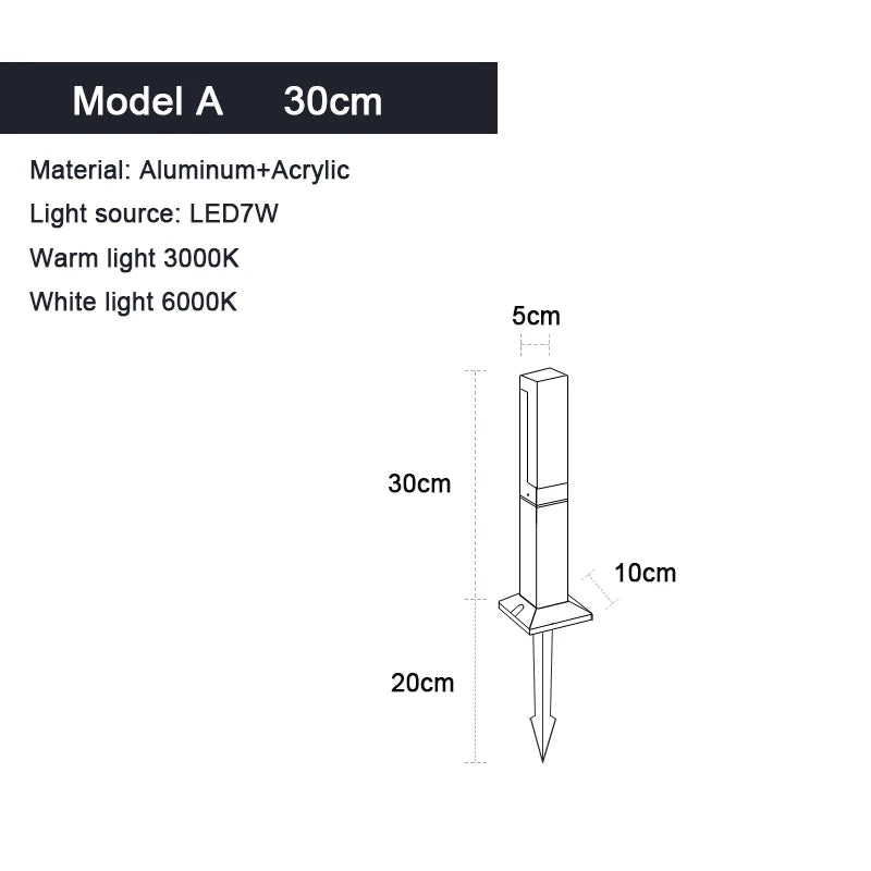 Waterproof IP65 Aluminum LED Lawn Bollard Light