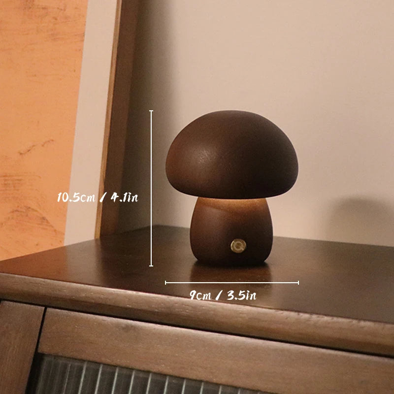 Wooden Mushroom Touch Night Light