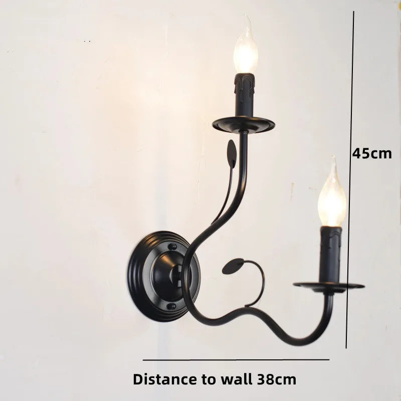 European Retro Wrought Iron Wall Lamp Sconce American Candle Style