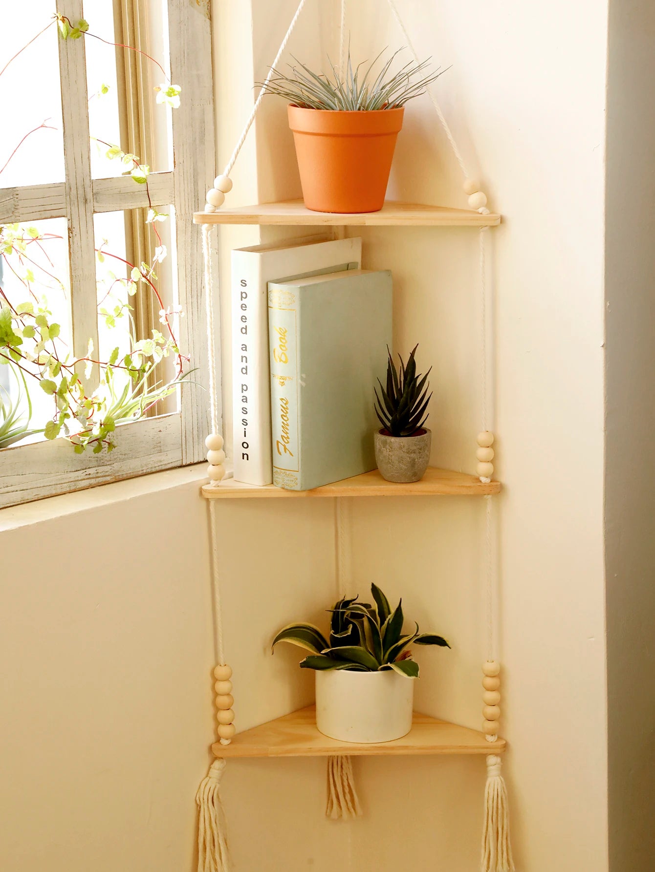 Hanging Wood Corner Shelf