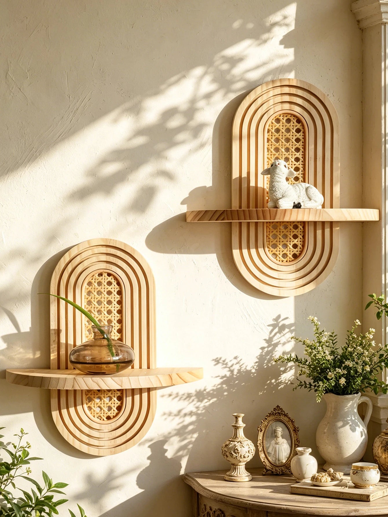 Boho Geometric Wooden Wall Shelf