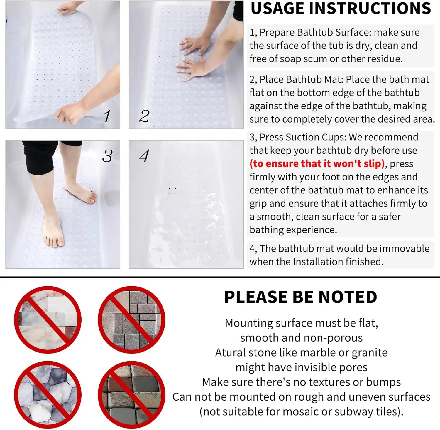1pc Cartoon Extra Long Bathtub Mat 40x100cm Non Slip Bath Mat