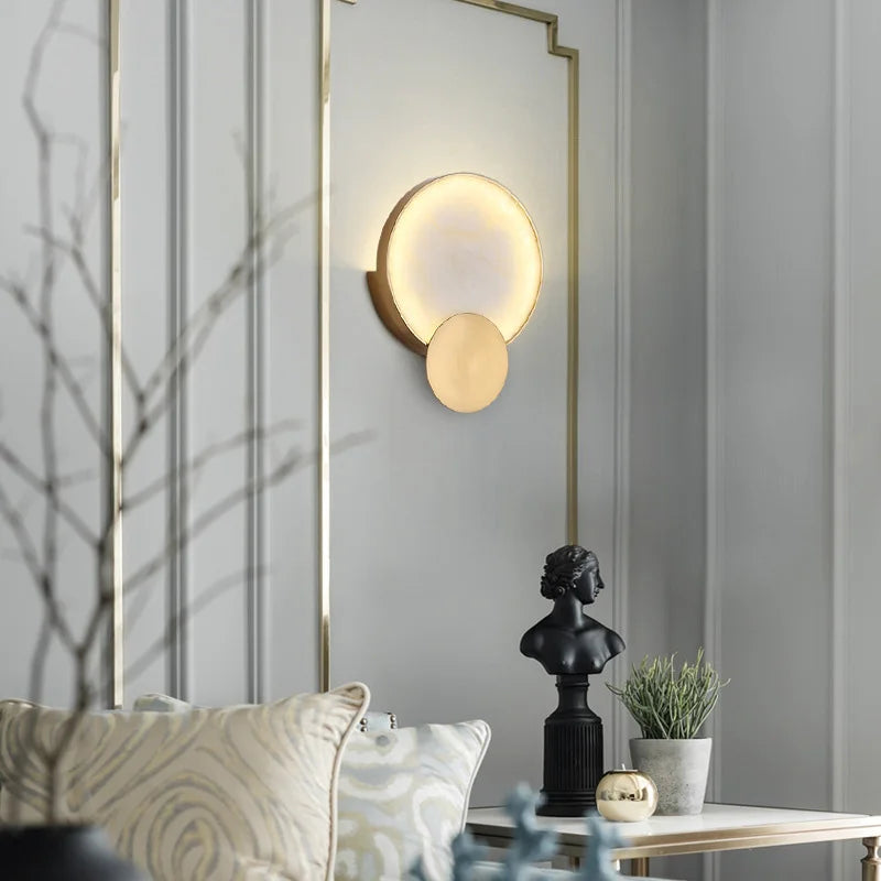 Round Marble and Copper Wall Lamp