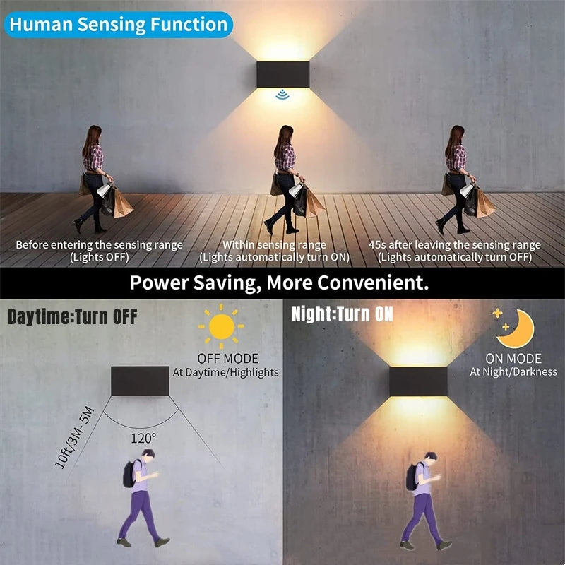 Motion Sensor LED Wall Lamp Outdoor Waterproof IP65 Up Down Sconce