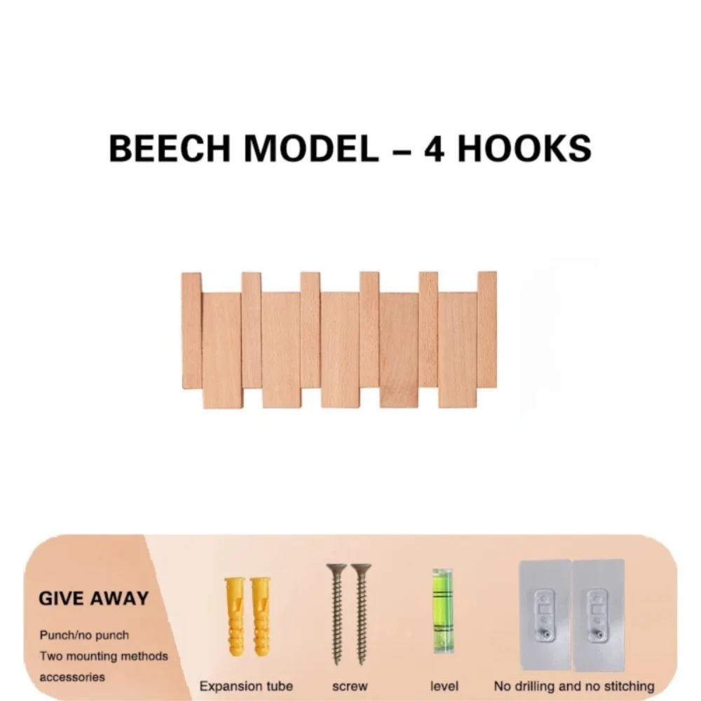 Wooden Wall Coat Rack with 8 Hooks