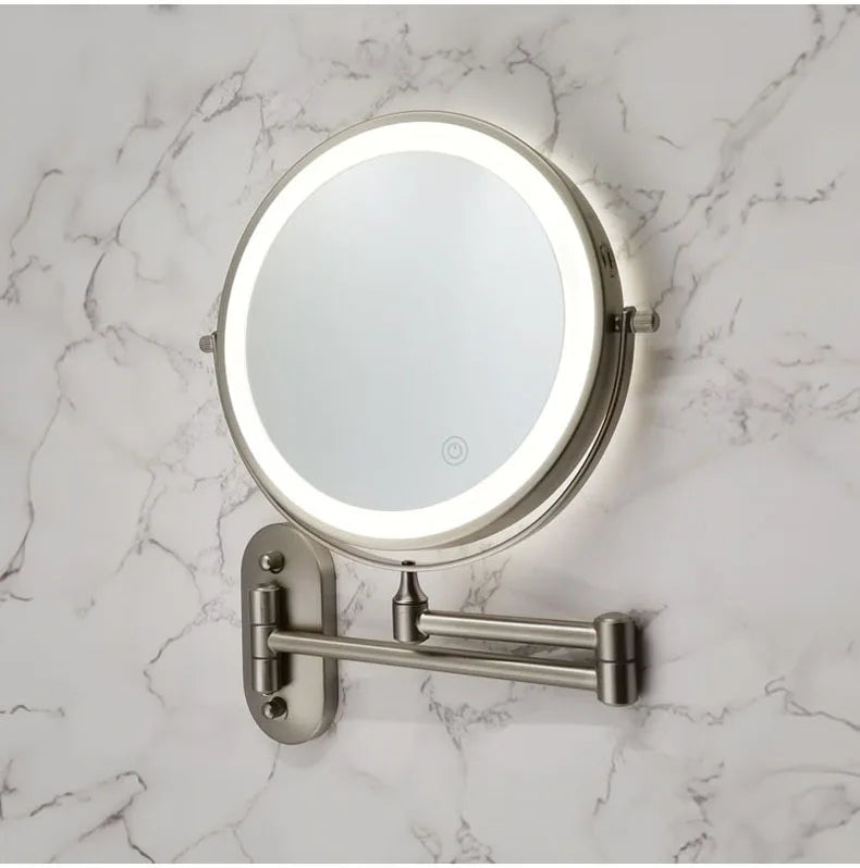 Golden Wall Mounted Folding Vanity Mirror, Double Sided with Fill Light