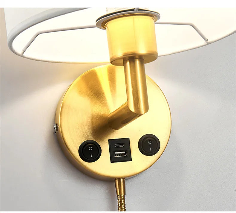 Fabric Shade Wall Lamp With Reading Light