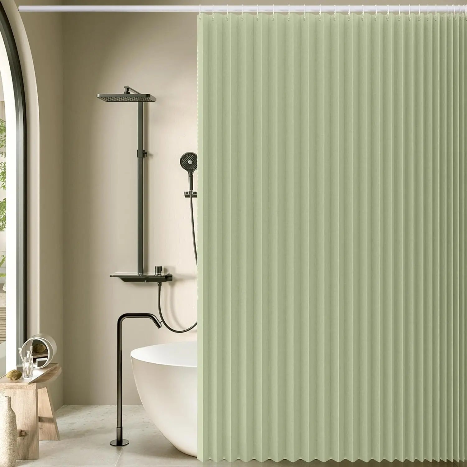 Magnetic Folding Shower Curtain, Waterproof and Space Saving