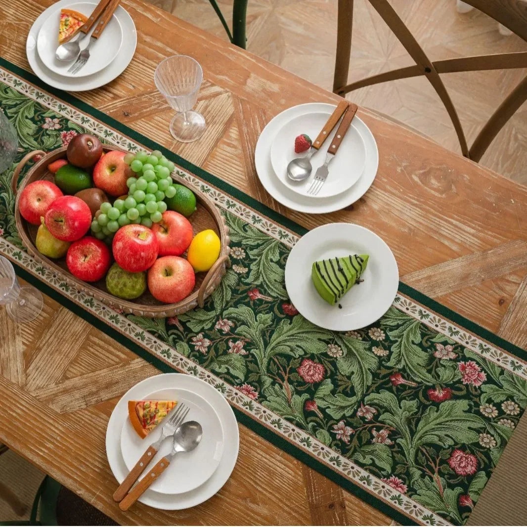 Plant Flower Table Runner with Tassels Jacquard Living Room Cabinet