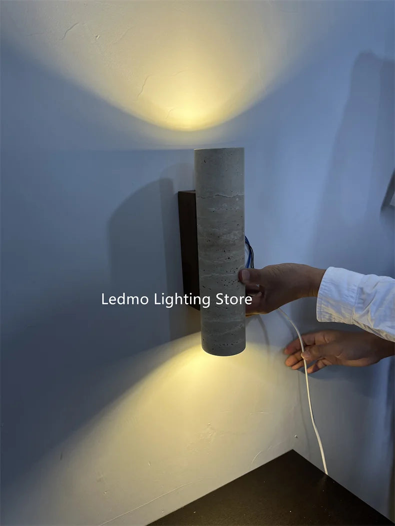 Indoor Stone Wall Lamp Travertine Sconce Light Hardwired With E27 Bulb for Bedroom Living Room