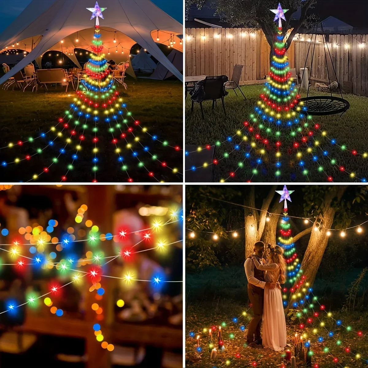 1PC Five-pointed Star Waterfall Lights USB/Solar Powered Christmas String Lights for Christmas Party Halloween Home Decor