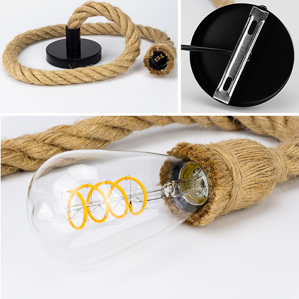 Industrial E27 Vintage Hemp Rope Pendant Lights Attic Personality