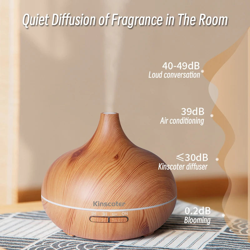 500ml Aromatherapy Essential Oil Diffuser Wood Grain Remote Ultrasonic