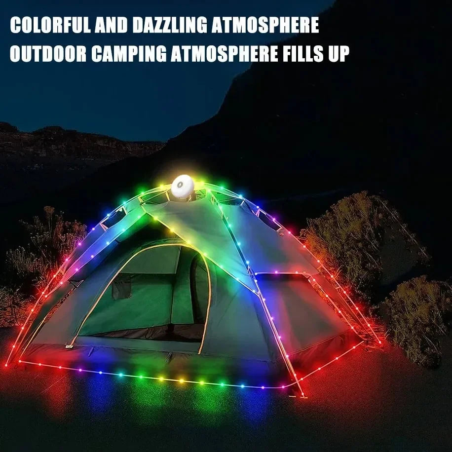 Solar Lights Outdoor Camping Light 10meter String Light Outdoor Tent Light RGB Atmosphere Light LED Flashlight with Hook 