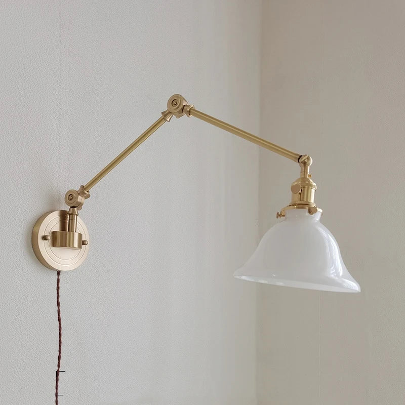 IWHD Left And Right Rotate Copper Wall Lamp Beisde Swing Long Arm Green
