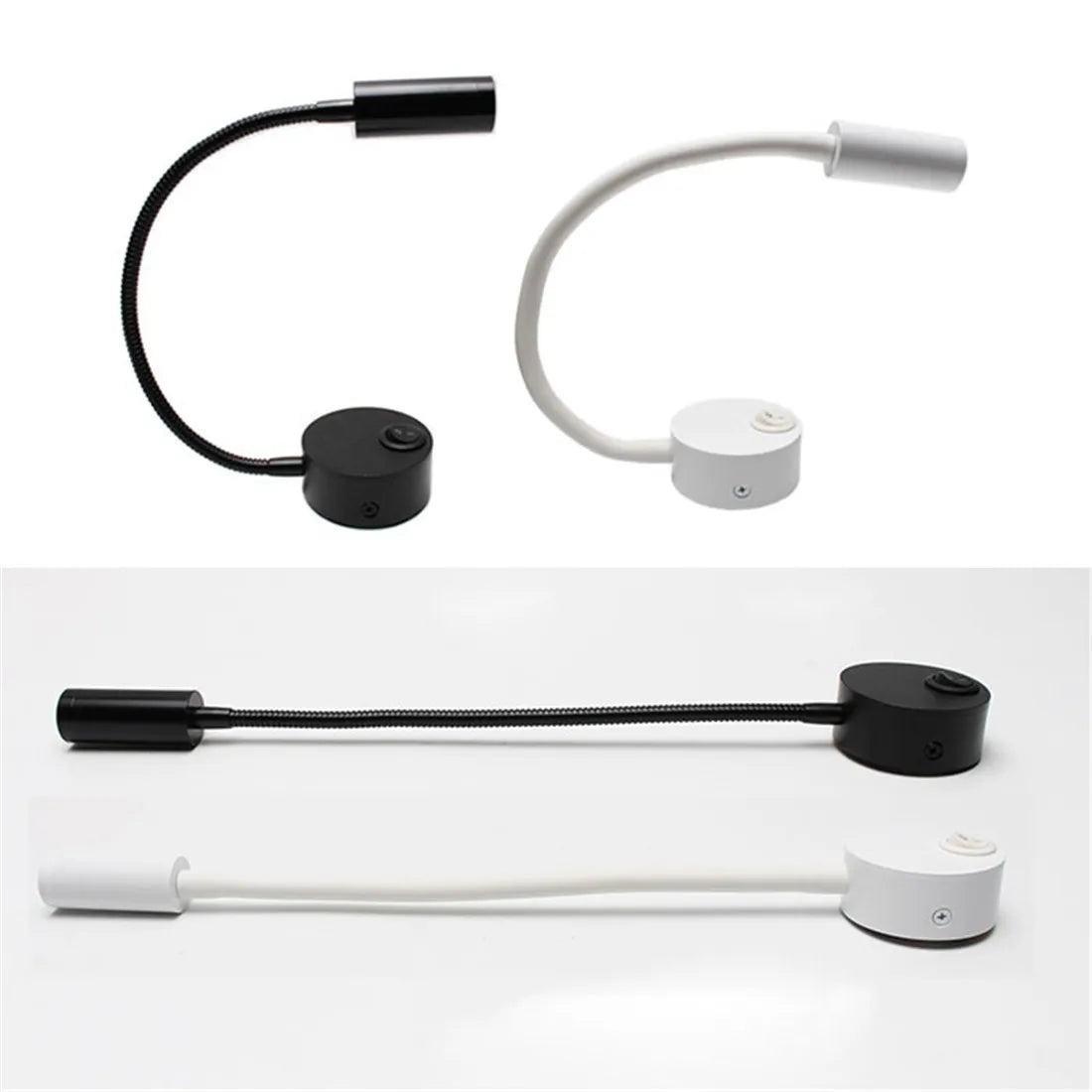 Bronze 3W LED Reading Light Black White Silver Gooseneck Wall Lamp