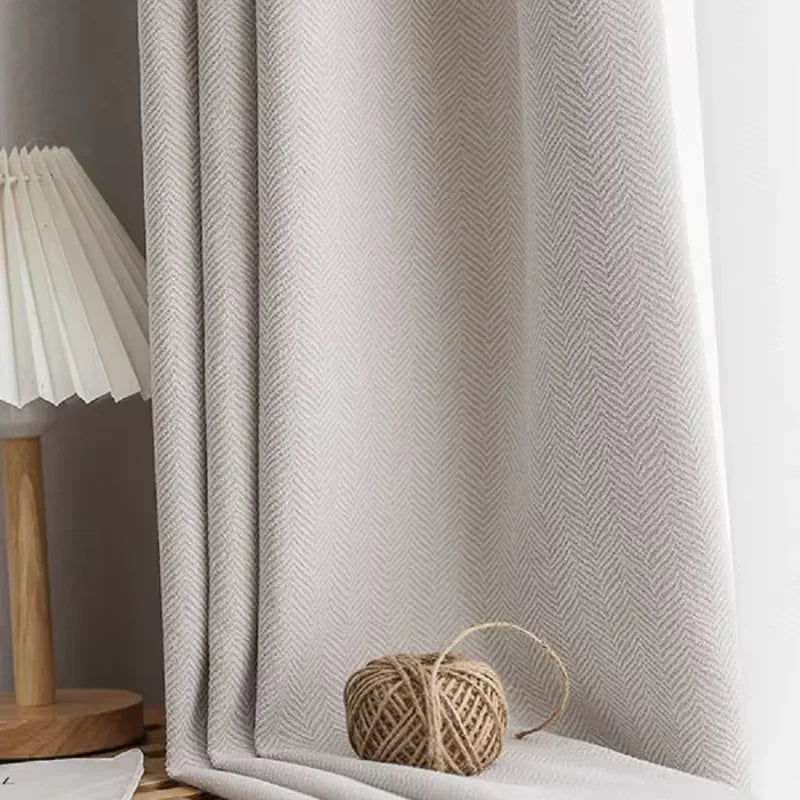Custom Size Herringbone Thicke Beige Chenille Curtains