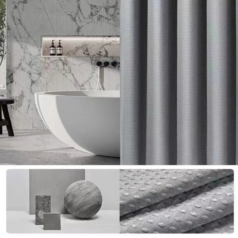 Thickened Waffle Solid Color Shower Curtain, Non-porous Double-sided