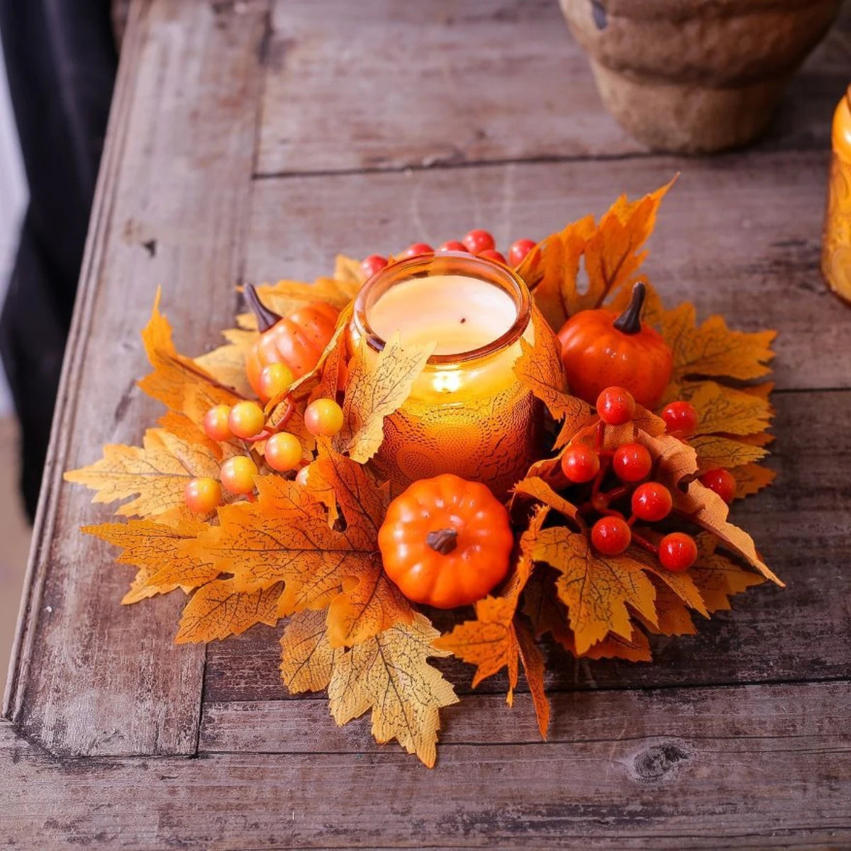 Maple Pumpkin Berry Candle Wreath