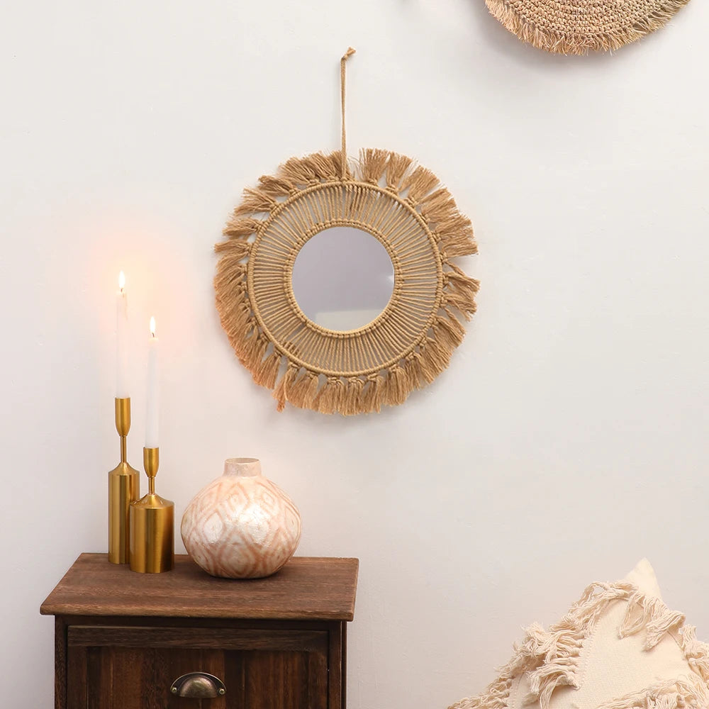 Hand Woven Macrame Round Wall Mirror