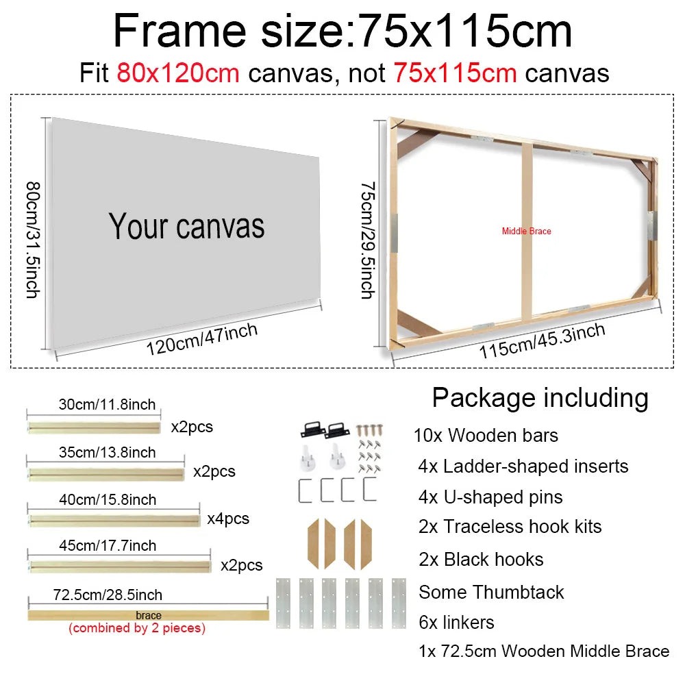 24 Sizes Large Wall Canvas Frame Wooden Frames Wooden