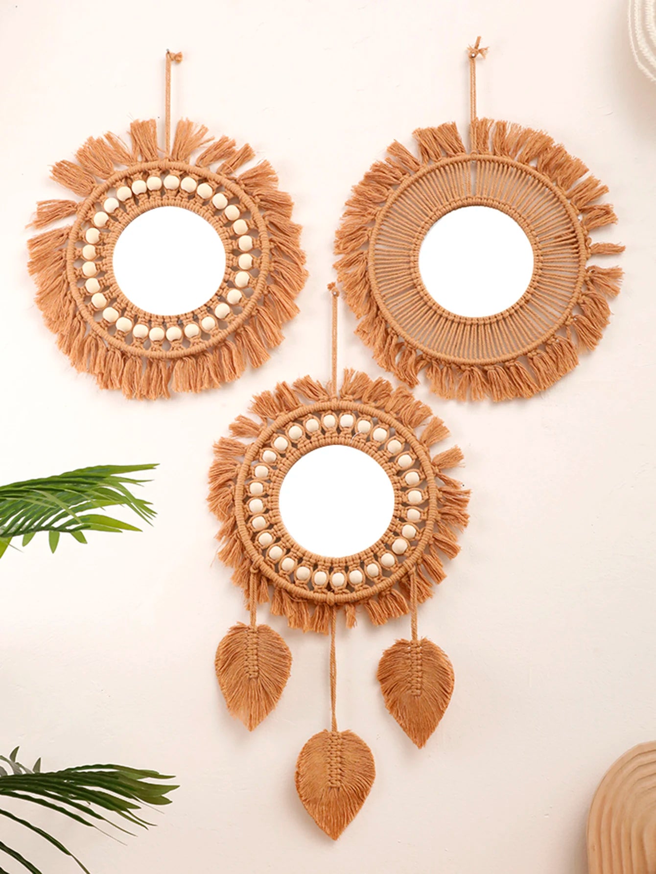 Hand Woven Macrame Round Wall Mirror