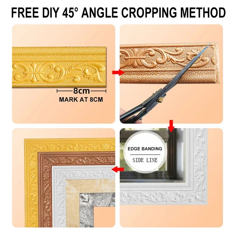 10m/Roll 3D Wall Trim Line Skirting Border Self Adhesive