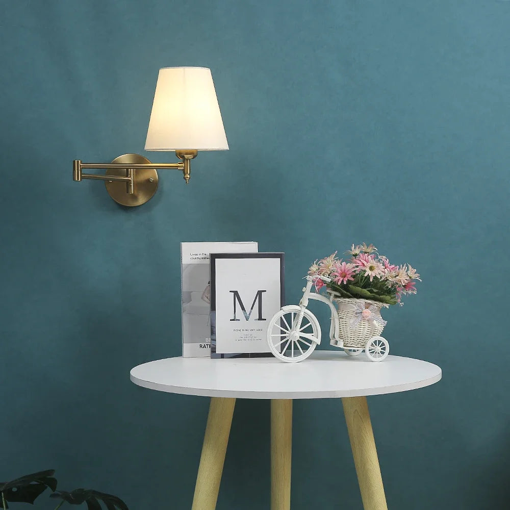 Folding Swing Arm Fabric Wall Lamp