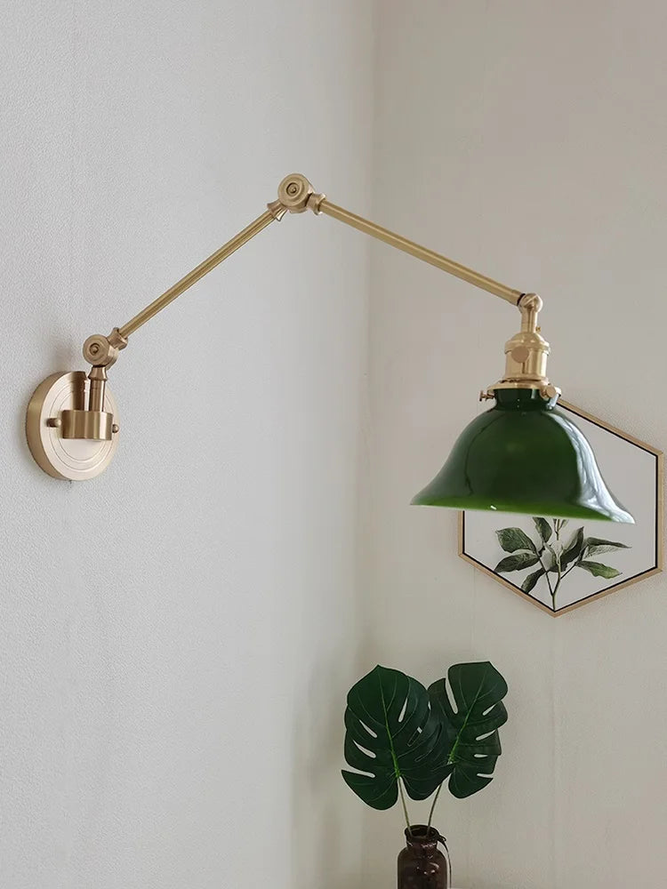 IWHD Left And Right Rotate Copper Wall Lamp Beisde Swing Long Arm Green