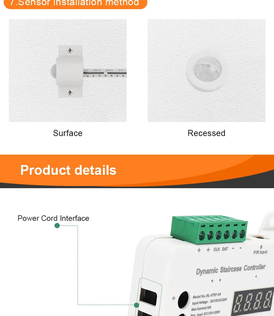 COB LED Strip PIR Motion Sensor Stair Lights Kit Step by Step Control