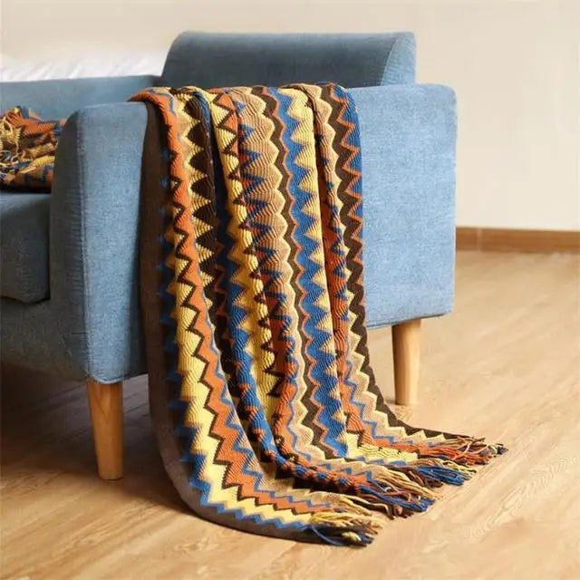 Boho Striped Knit Throw Blanket