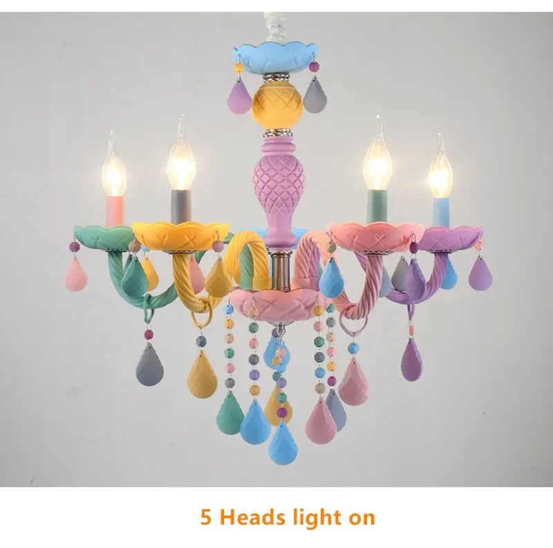 Nordic Macaron European Style Candles Crystal Chandelier for Girls and