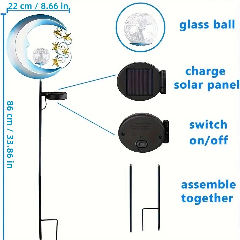 1pc Moon-Shaped Solar-Powered Metal Fairy Lantern - Waterproof LED
