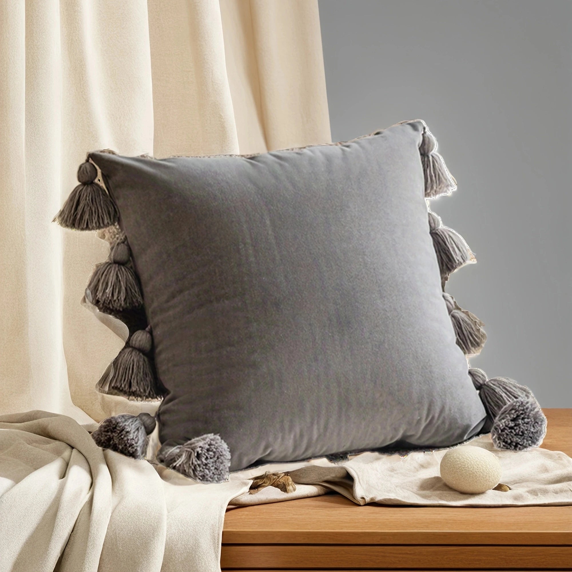 Boho Tassel Throw Pillow Cover