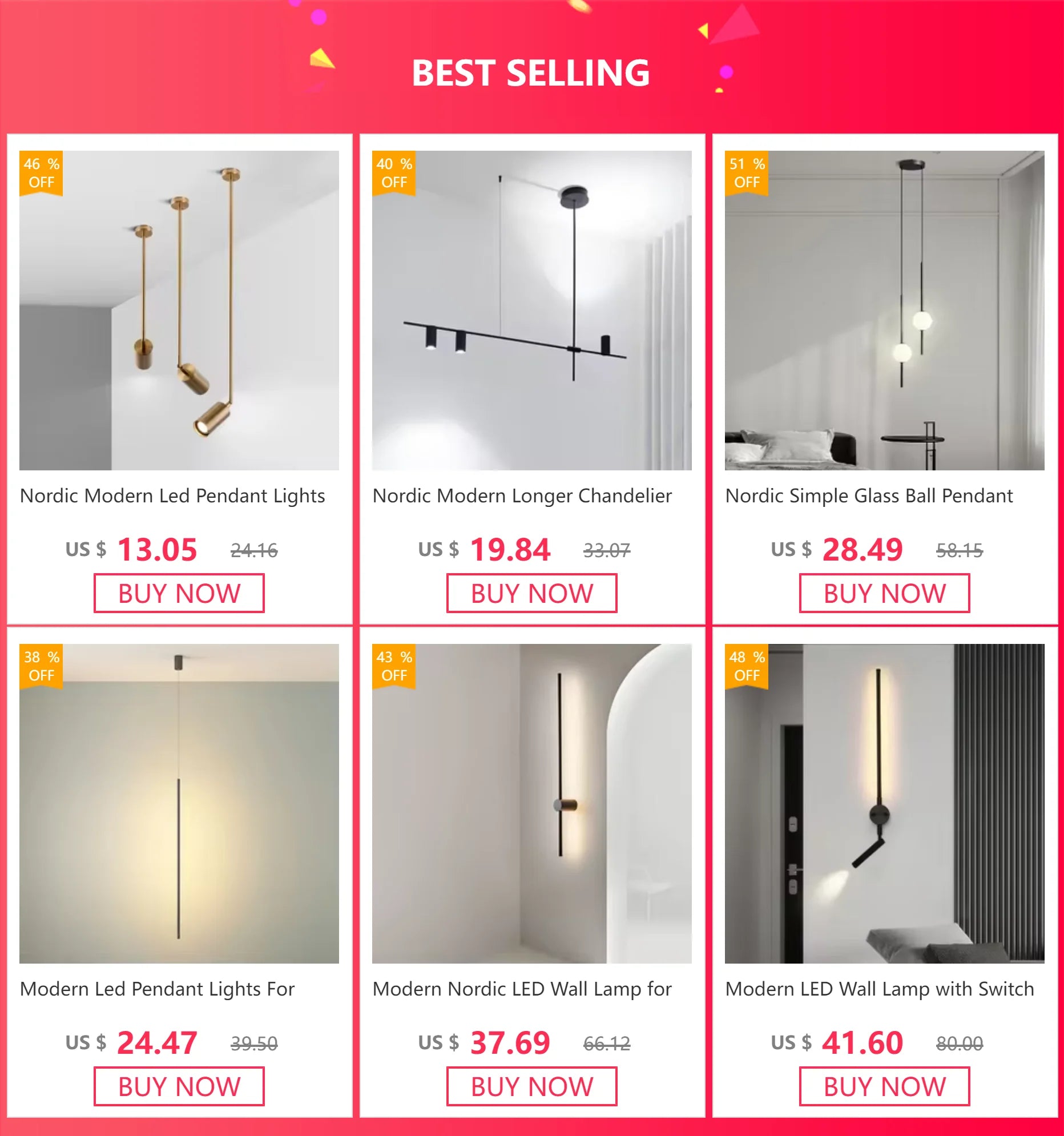 Nordic Black LED Bedside Pendant
