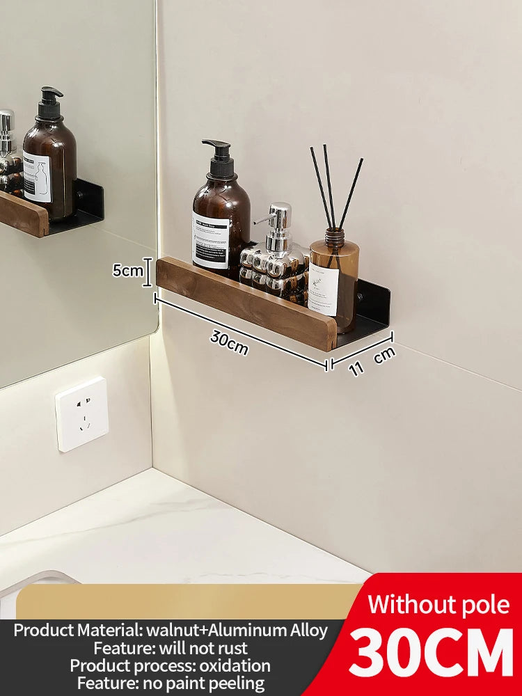 Wood and Aluminum Floating Bathroom Shelf