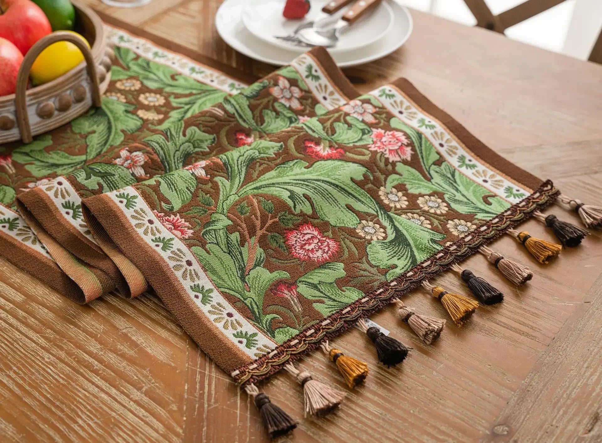 Plant Flower Table Runner with Tassels Jacquard Living Room Cabinet