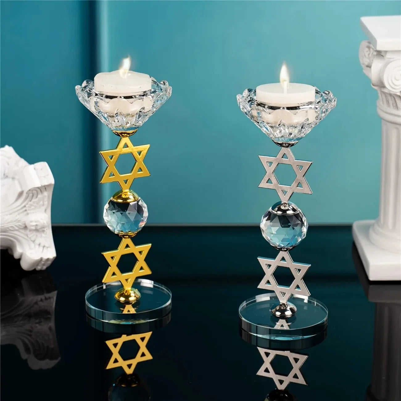 Hexagram Crystal Candle Holder