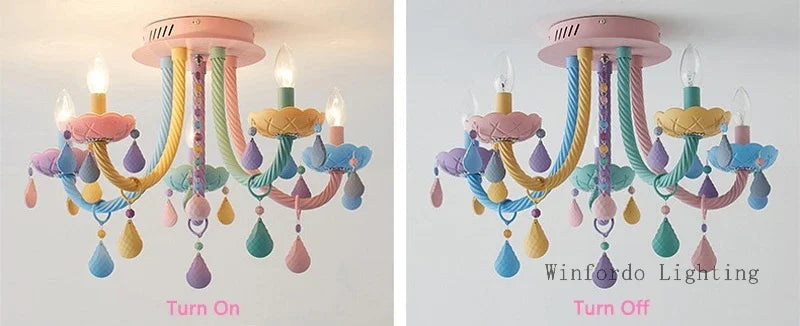 European Children Rainbow Chandelier Designer Macarone Lights Led