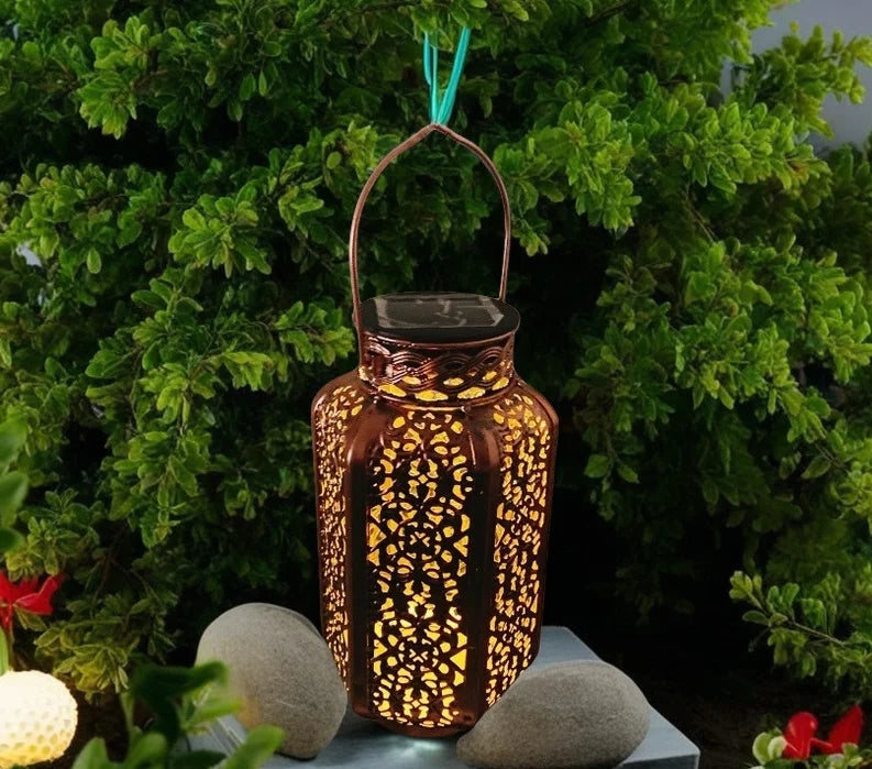 Retro Iron Solar Hanging Lantern with LED Light