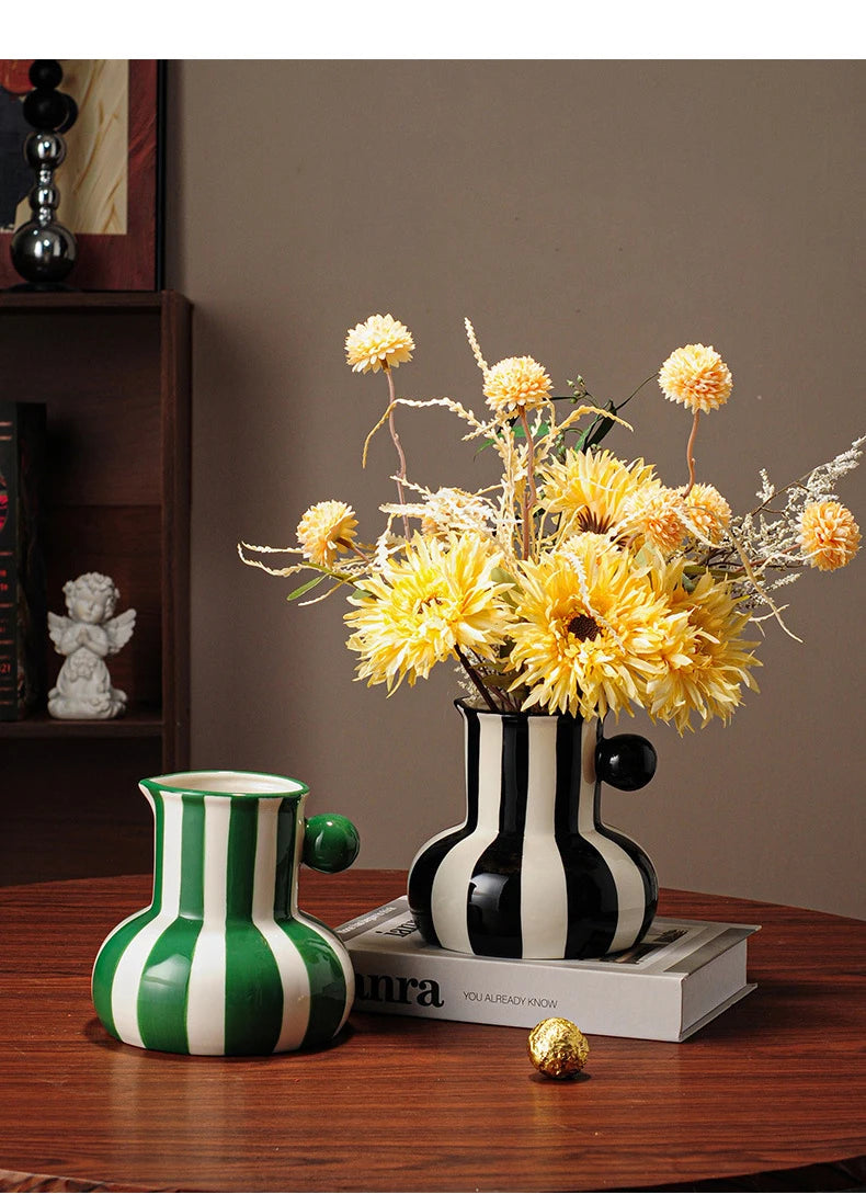 Colorful Striped Ceramic Vase and Plant Pot