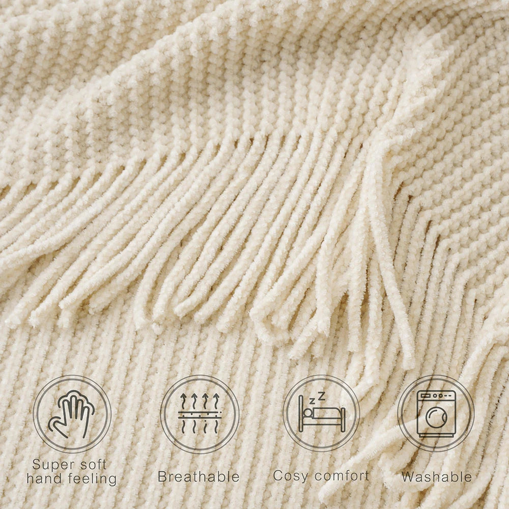 Chenille Knit Plaid Throw Blanket