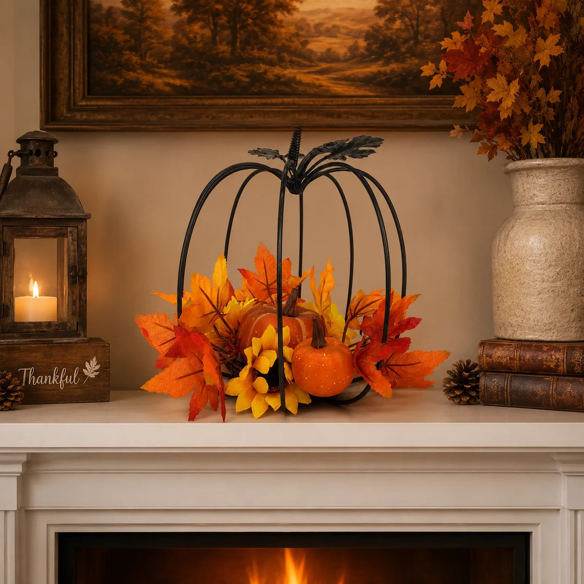 Iron Pumpkin with Maple Leaf and Sunflower