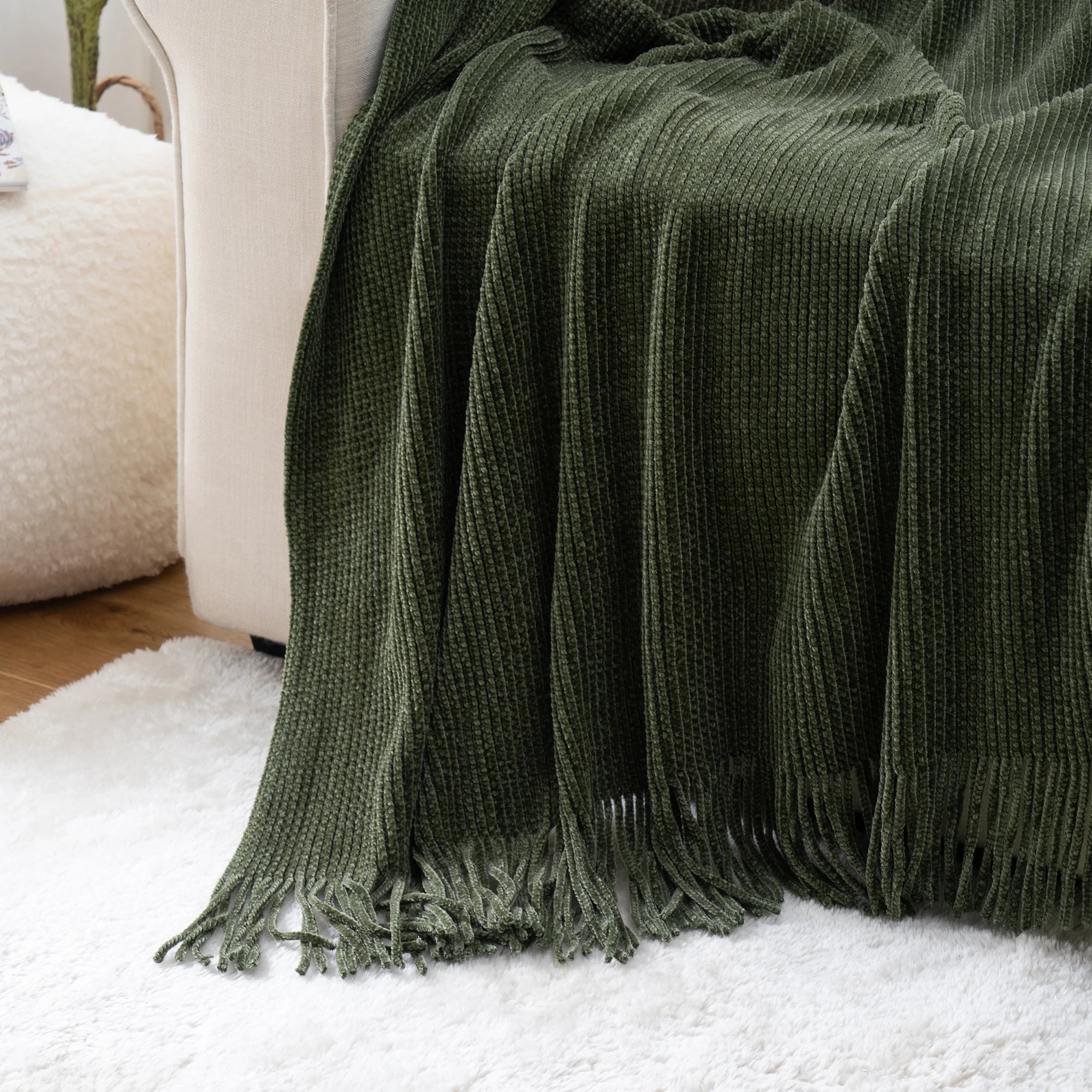 Chenille Knit Plaid Throw Blanket