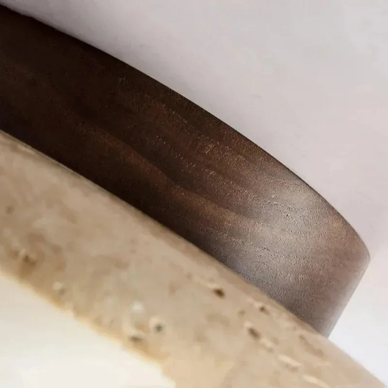 Travertine Wood Round Ceiling Light