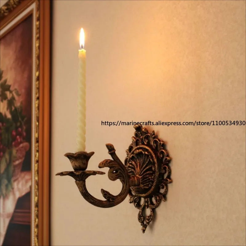 European Aristocratic Wall-mounted Cast Iron Candle Holder Bronze Old