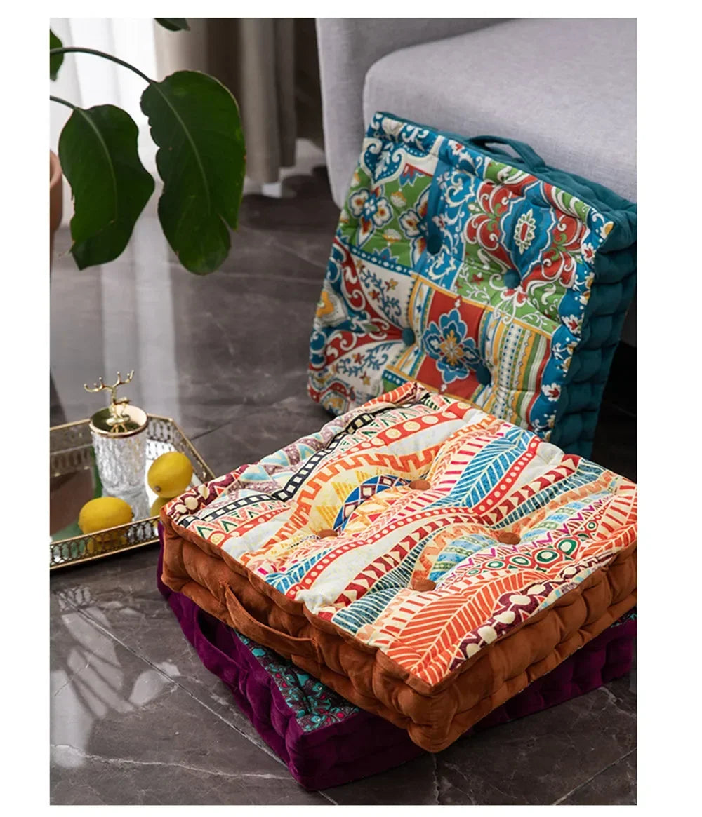 Bohemian Cushion Mandala Floor Seat Cushion Square Seat Velvet Yoga Pillow Japanese Tatami Mat for Reading Nook Party Decoration