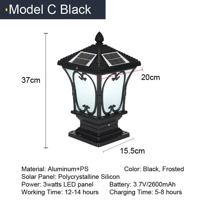 Solar LED Light Outdoor Garden Decoration Column Lamp Waterproof Street