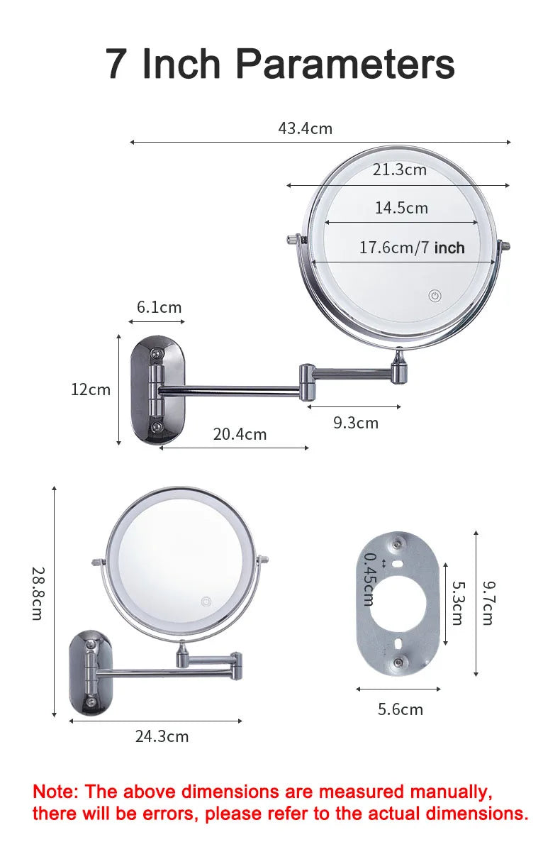 Golden Wall Mounted Folding Vanity Mirror, Double Sided with Fill Light