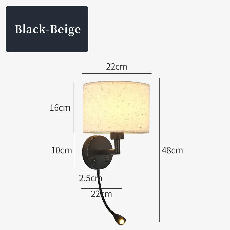 Fabric Shade Wall Lamp With Reading Light
